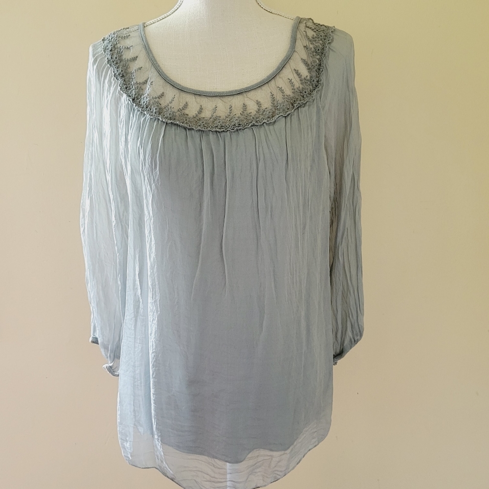Carla Conti gray silk blouse size small